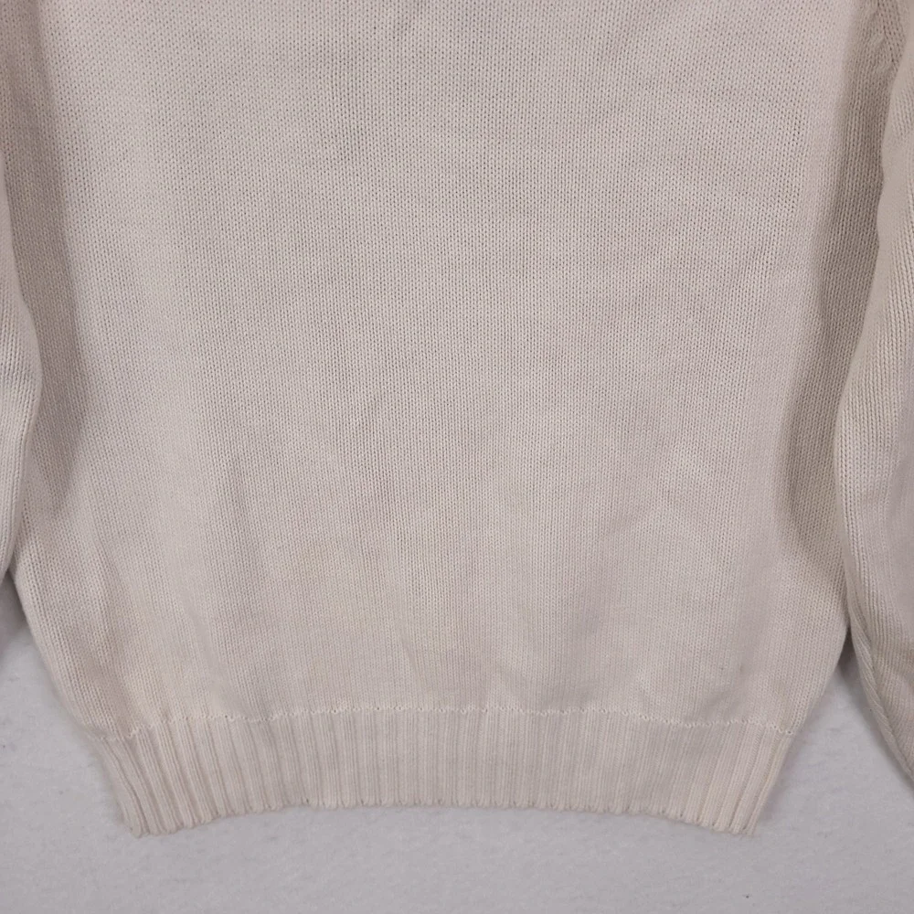 Lands End Argyle Sweater Mens M White Vintage 90s Made in USA Cotton Pullover